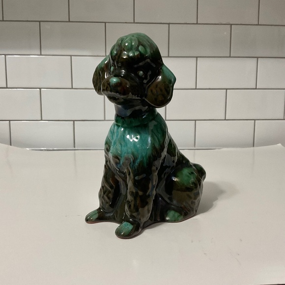 VTG Blue Mountain Pottery Poodle Green Black Flow Glaze - Picture 1 of 7
